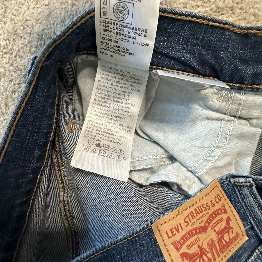 Levi's Women's Medium Wash Distressed Mid Length Cuffed Denim Shorts - 32